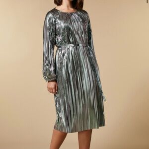 Marina Rinaldi Knee Length Silver Pleated Dress Size 8 New Years *read desc*